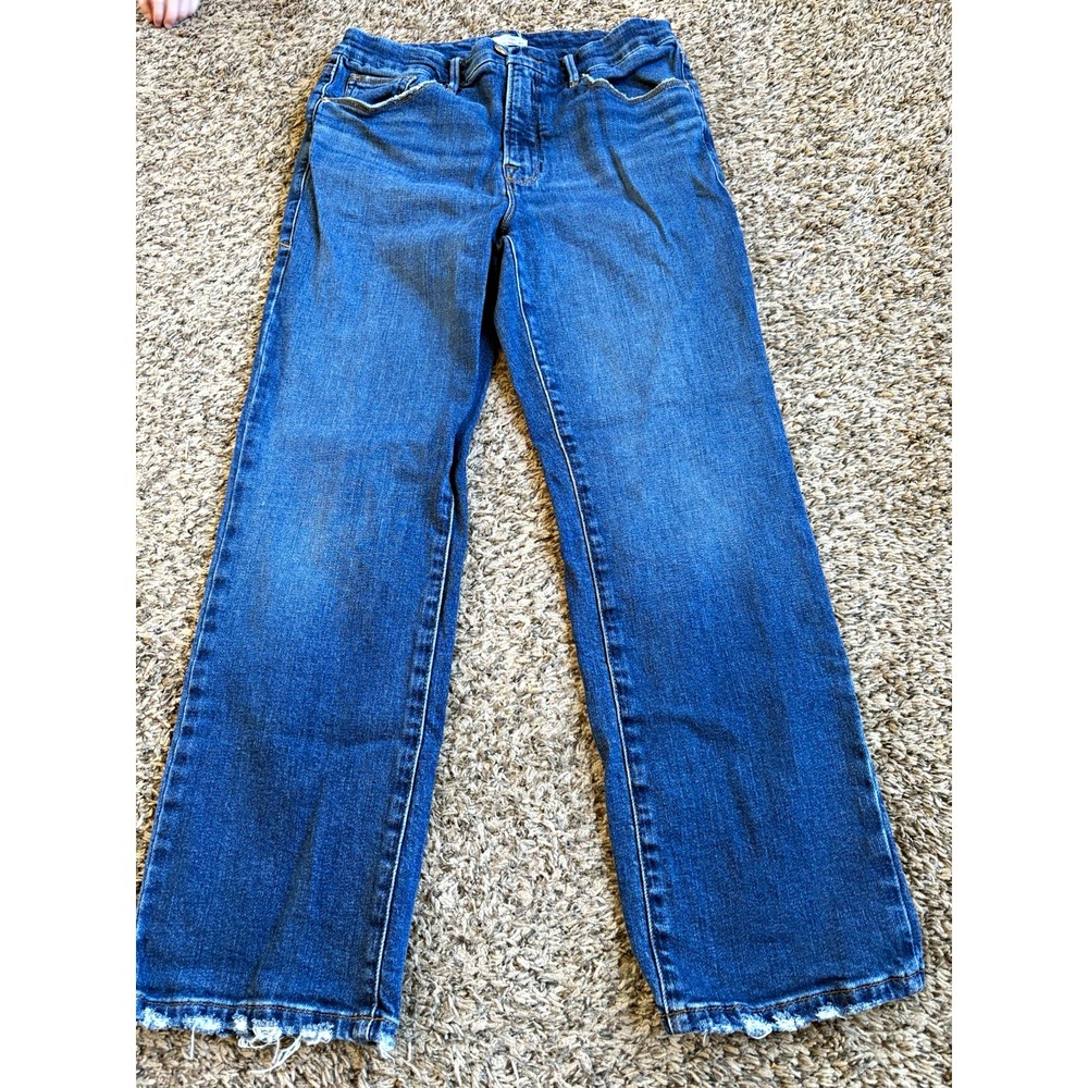 Good American Good Leg Straight Jeans Blue Medium Wash Mid Rise Stretch Denim